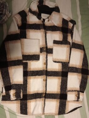 BRAND NEW Plaid Shacket Jacket - Cream, Black & Tan
